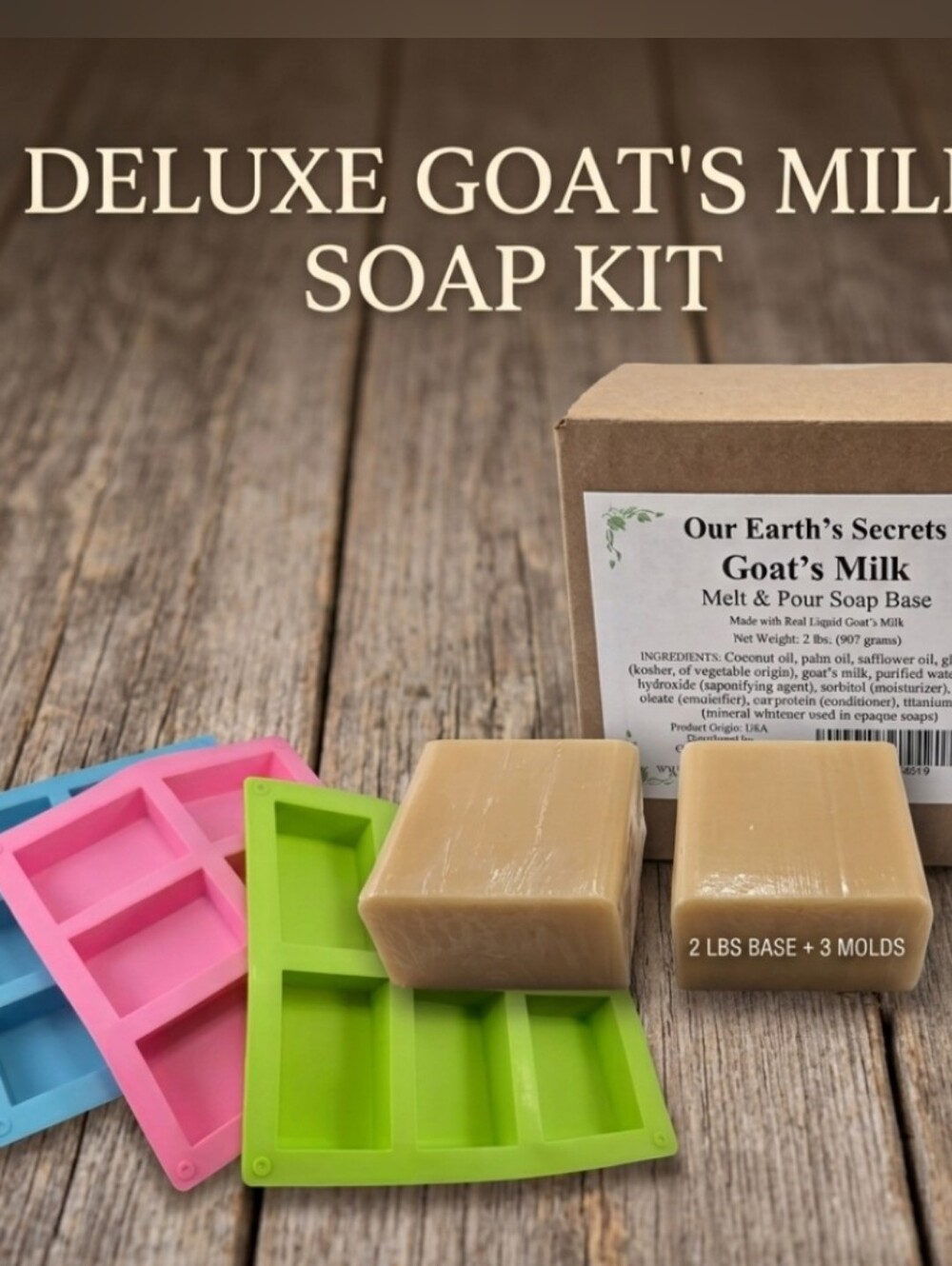 DIY Goat Milk Soap Making Kit, 3 Silicone Molds, 2 lbs Soap Base